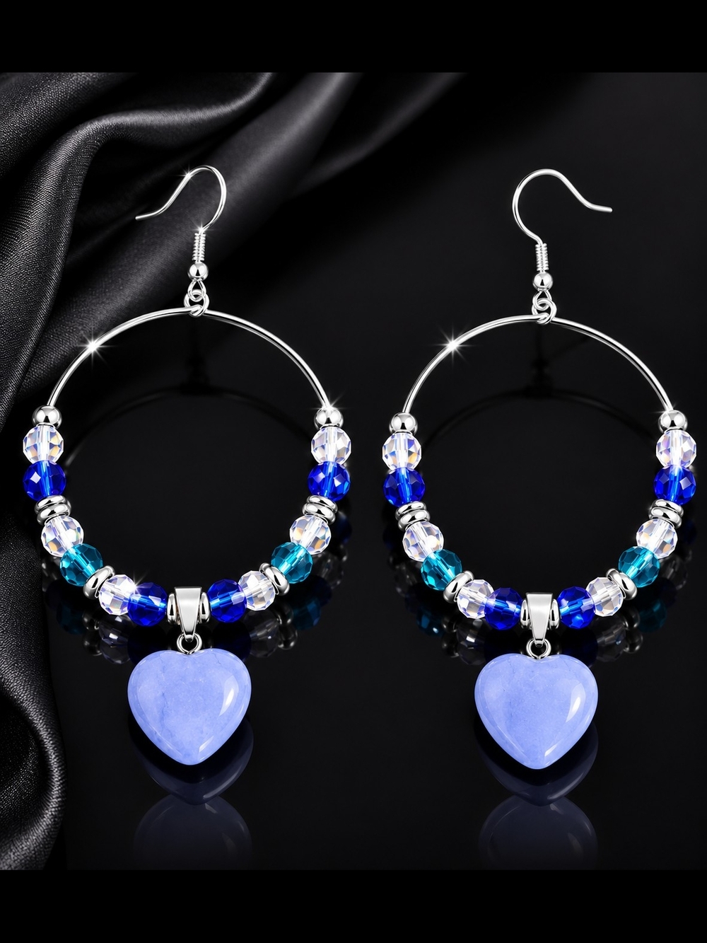 Stylish Blue & Aqua Heart Hoop Earrings Hand Crafted